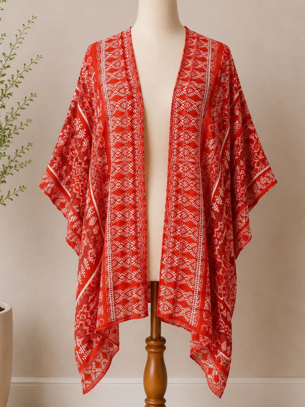 Angie Red and White Patterned Kimono Cover